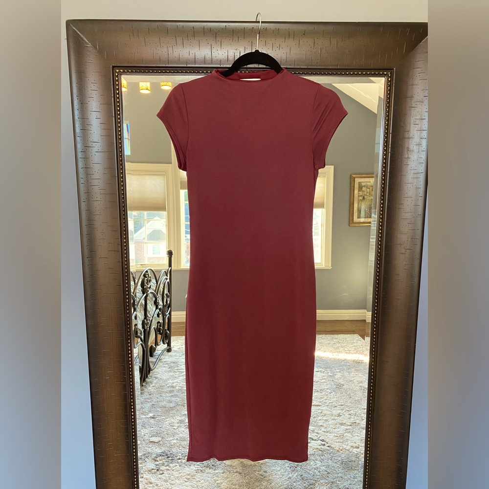 Burgundy Bodycon High Neck Dress